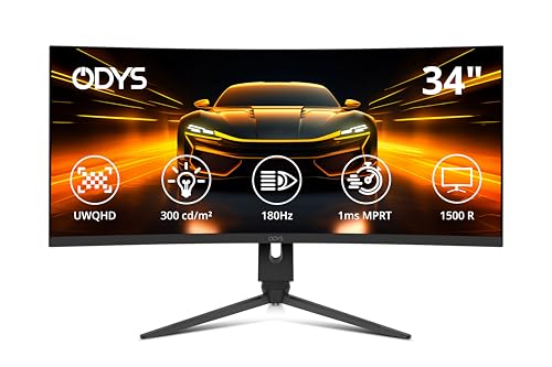 odys gaming monitor xp34 pro-x 34 zoll curved 180 hz uwqhd 1 ms hdr freesync g-sync