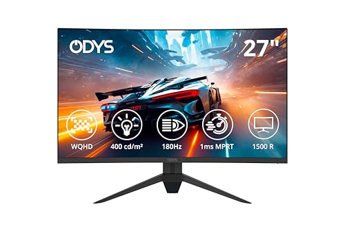 odys q27 pro-x curved gaming monitor 27 zoll 180 hz wqhd 1 ms hdr freesync g-sync