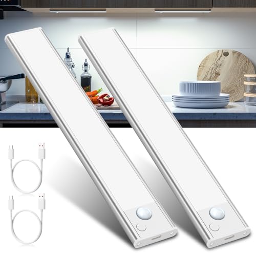 LED Unterbauleuchte Küche mit Bewegungsmelder, Akku Schrankbeleuchtung, kabellos und aufladbar, Slim Bright Lichtleiste