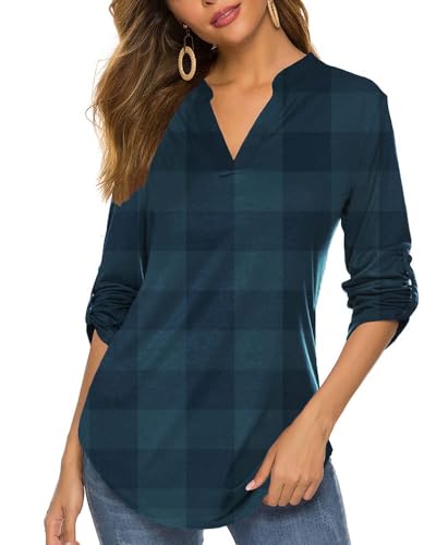 bdtecaor damen v-ausschnitt blusen 3/4 ärmel tunika business casual oberteile