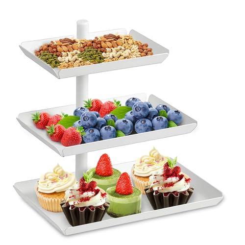 obst etagere 3 etagen weiß, drehbarer tortenständer für kuchen, obst und dessert