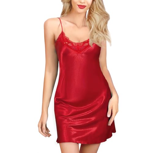 aomig satin nachthemd damen negligee spaghettiträger kurz v-ausschnitt schlafkleid l