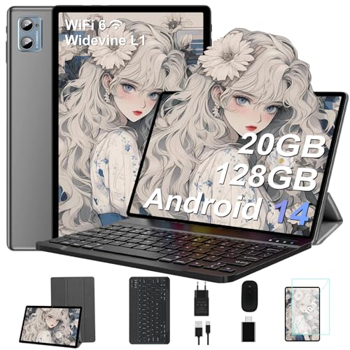 suaat tablet 10 zoll android 14 20gb ram 128gb rom octa-core wifi 6 grau