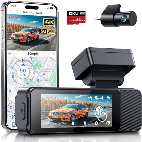 gku dashcam auto vorne hinten 4k 2,5k touchscreen gps 5g wifi dual kamera 64gb sd karte