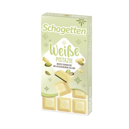 Produktbild: schogetten weiße pistazie, weiße schokolade mit pistaziencremefüllung, 100 g