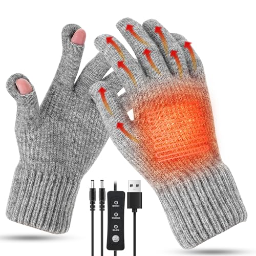 aytop usb beheizte handschuhe, volle finger, 3 temperaturstufen, grau, one size