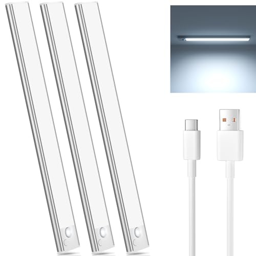 schrankbeleuchtung led unterbauleuchte mit bewegungsmelder 30cm 3er set kabellos usb akku