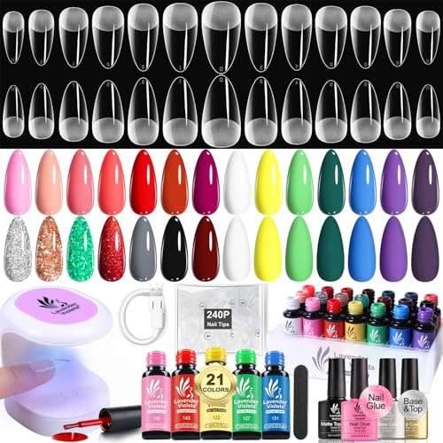 gel nagellack set 21 farben uv lampe, nagelverlängerung, acryl tips, base coat, top coat vc17