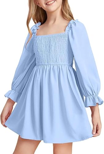 haloumoning mädchen kleid langarm a-linie rüschen chiffon festlich hellblau 130