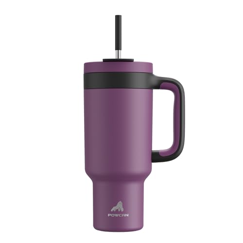 powcan trinkbecher aus Edelstahl, isoliert, 2-in-1 stohhalm, auslaufsicher, spülmaschinenfest