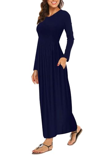 bdtecaor langarm maxikleid damen elegant festlich dunkelblau xl