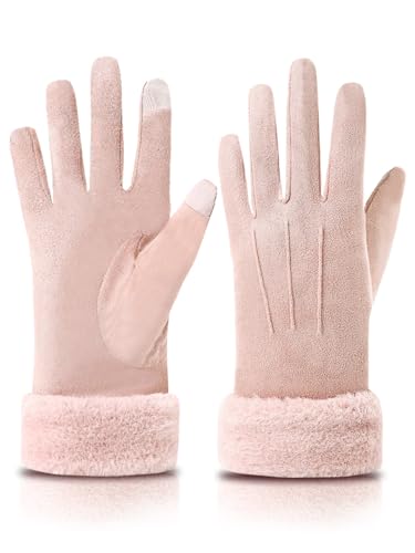 knuffnee damen winter handschuhe fleece touchscreen warm rosa m