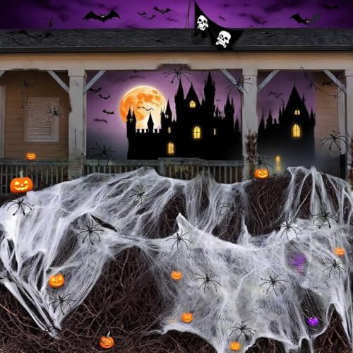 Produktbild: halloween deko set mit spinnennetzen und künstlichen spinnen für innen außen