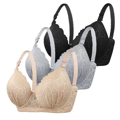 XCXC BH Damen 3er Set mit Bügel, Push Up, Spitze, verstellbar, für große Brüste