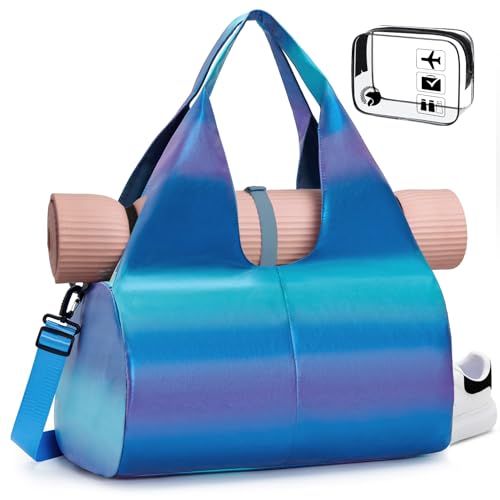 bagzy damen sporttasche weekender 22l mit schuhfach wasserabweisend blau grün