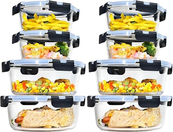 Produktbild: ERUIV 8er Glas Frischhaltedose mit Deckel, Vorratsdosen für Lebensmittel