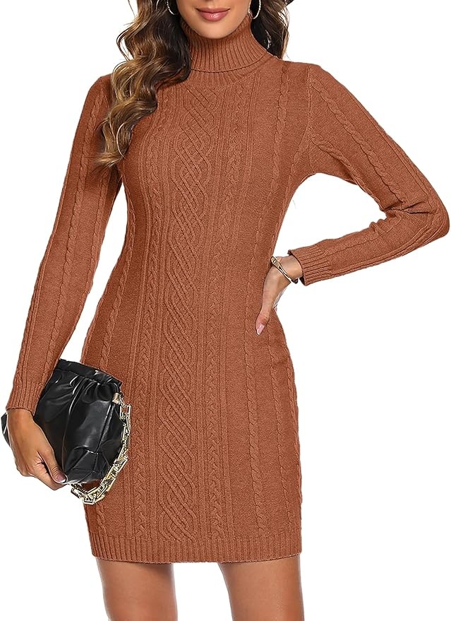 Produktbild: Aottori Damen Strickkleid Rollkragen Langarm Pulloverkleid Herbst Winter