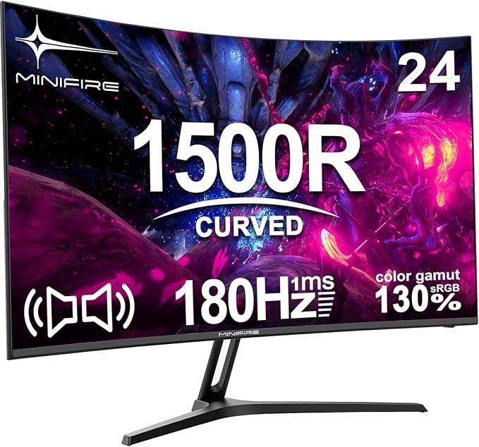 minifire 24 zoll curved gaming monitor 180hz 1ms fhd mit lautsprechern schwarz