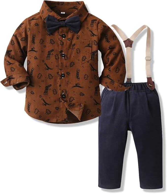 Produktbild: Baby Jungen Anzug Set Hemd mit Fliege Hosenträger Hosen 9-12 Monate 90CM