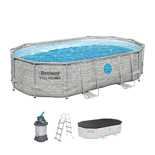 bestway Power Steel Swim Vista oval pool cremegrau inwand-optik