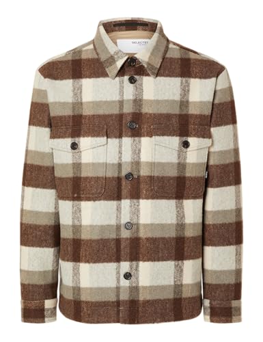 shacket für männer von selected homme, karierter wollmix