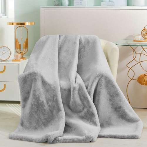 kuscheldecke flanell topchances 1100 g/m grau für bett sofa büro 130 x 160 cm
