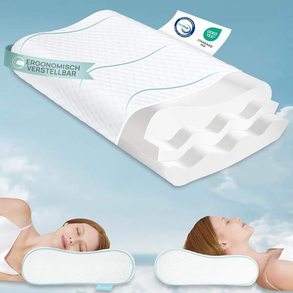 releep orthopädisches kissen, höhenverstellbar, memory foam, ergonomisch, gegen nackenbeschwerden