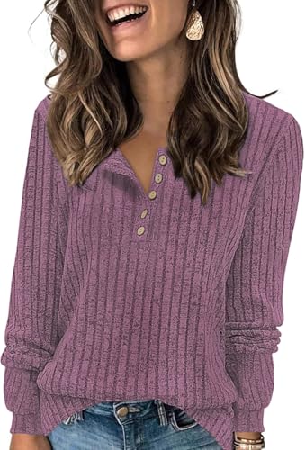 Tanmolo Damen Strickpullover langarm Henley Shirt Tunika Tops Herbst Casual