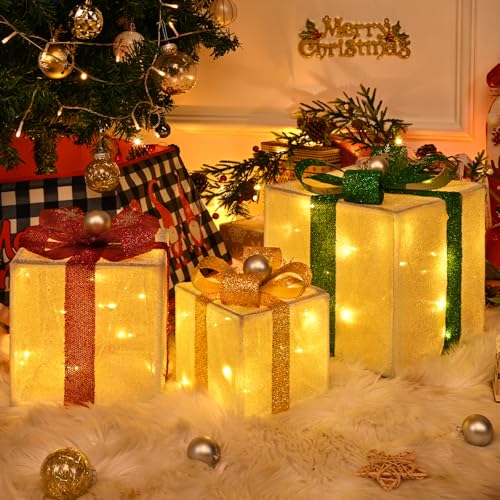 livofloral led geschenkbox weihnachten dekoration 3er set silber außen innen