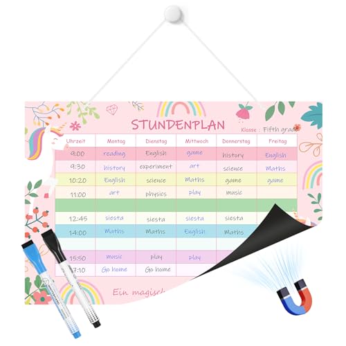 stundenplan magnetisch abwischbar von moko, wochenplaner für kinder, rosa
