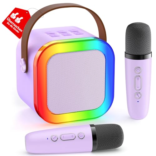 karaoke maschine kinder mit 2 mikros, geschenk für mädchen 3-12 jahre, violett