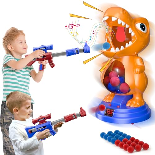 fygurso dinosaurier schießspielzeug mit luftpumpenpistolen und licht ton, 24 schaumbälle für kinder 3-9 jahre