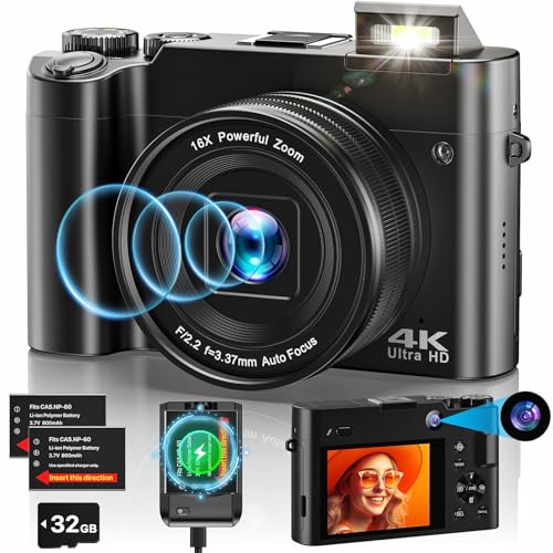 4K digitalkamera 64MP autofokus vlogging kamera mit 32G karte und ladegerät