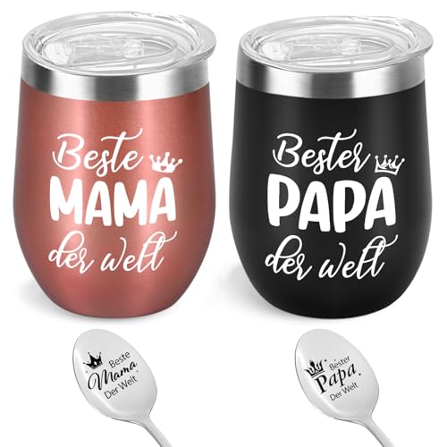 livole geschenke für eltern, mama und papa, thermobecher 350ml, kaffeelöffel mit gravur