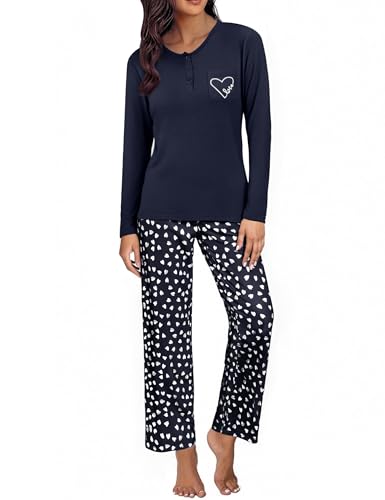 demegimi damen schlafanzug lang pyjama baumwolle winter nachtwäsche loungewear