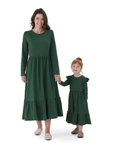 patpat mutter tochter kleid set langarm baumwolle grün kleidung für damen und mädchen