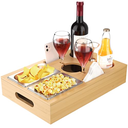WELDUN snackbox 2 in 1 couchbar mit bambus serviertablett und edelstahl schalen