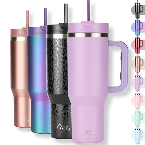 Produktbild: Milu thermobecher 1200ml isolierbecher to go mit strohhalm und henkel doppelwandig lilac