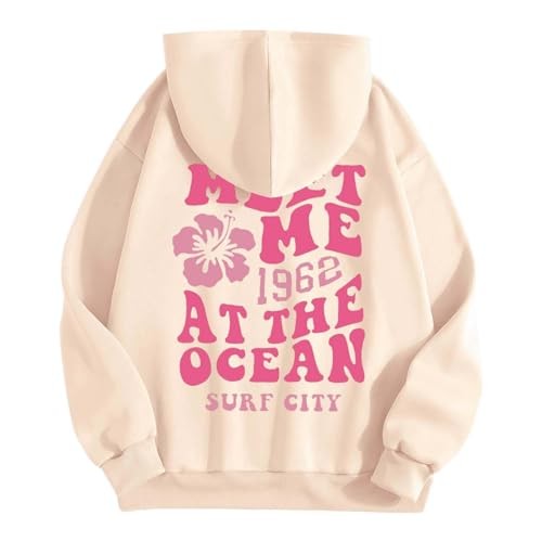 Cocila Damen Kapuzenpullover mit Reißverschluss, Blumen- und Buchstabenprint