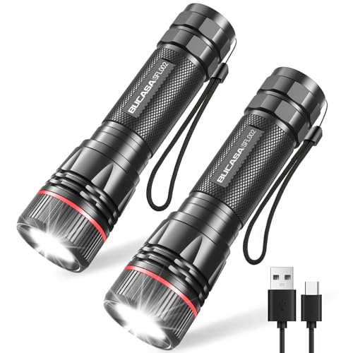 led taschenlampe 2000 lumen aufladbar, bucase 3 modi 2 stück wasserdicht für camping, outdoor