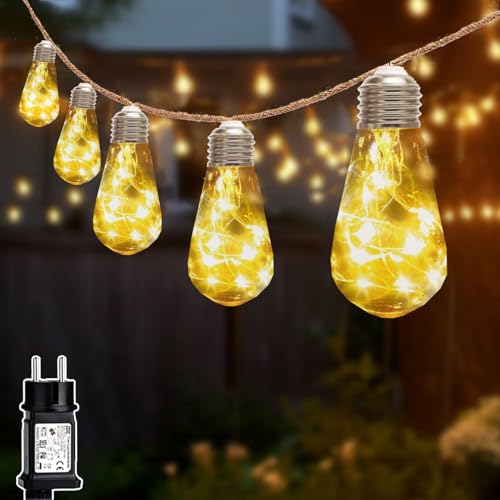 led lichterkette außen und innen, redefun vintage 9m mit 16 glühbirnen, 8 modi timer