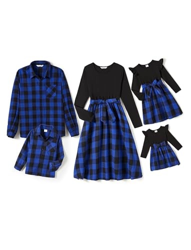 PATPAT familienoutfit hemd und kleid für fotos, mama tochter partnerlook, blau