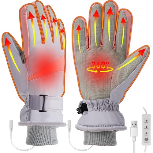 bestcool beheizte handschuhe usb für männer frauen, winter ski touchscreen, grau-rosa