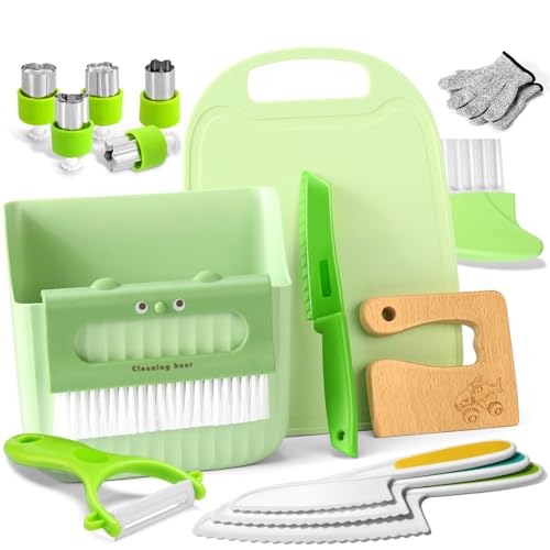 kindermesser 15-teiliges küchenmesser-set für kleinkinder mit holzmesser, schneidebrett, schäler