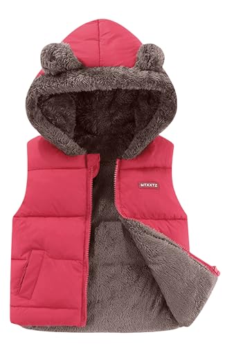 feoya daunenweste mädchen winterjacke kinder mantel kapuze ärmellos rot 4-5 jahre
