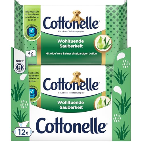 cottonelle feuchte toilettentücher, beruhigende reinigung, biologisch abbaubar, 12 x 42 wipes