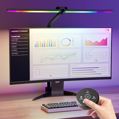 CaalLogt LED Schreibtischlampe, dimmbar, mit Fernbedienung, Augenpflege, 2 Köpfe