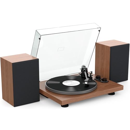 udreamer plattenspieler mit vorverstärker, bluetooth, 40-w-lautsprecher, at-3600l, braun