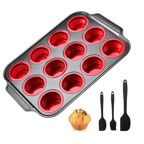 justup silikon muffinform, 12 tassen muffin backform mit metallrahmen und spateln