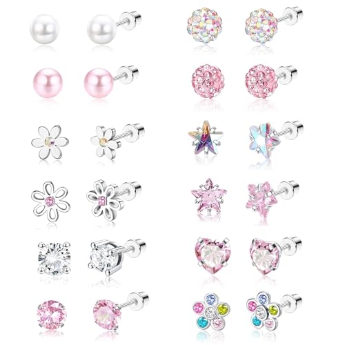 perlenohrringe silber 316L 12 paar charmburst ohrringe stecker set für damen